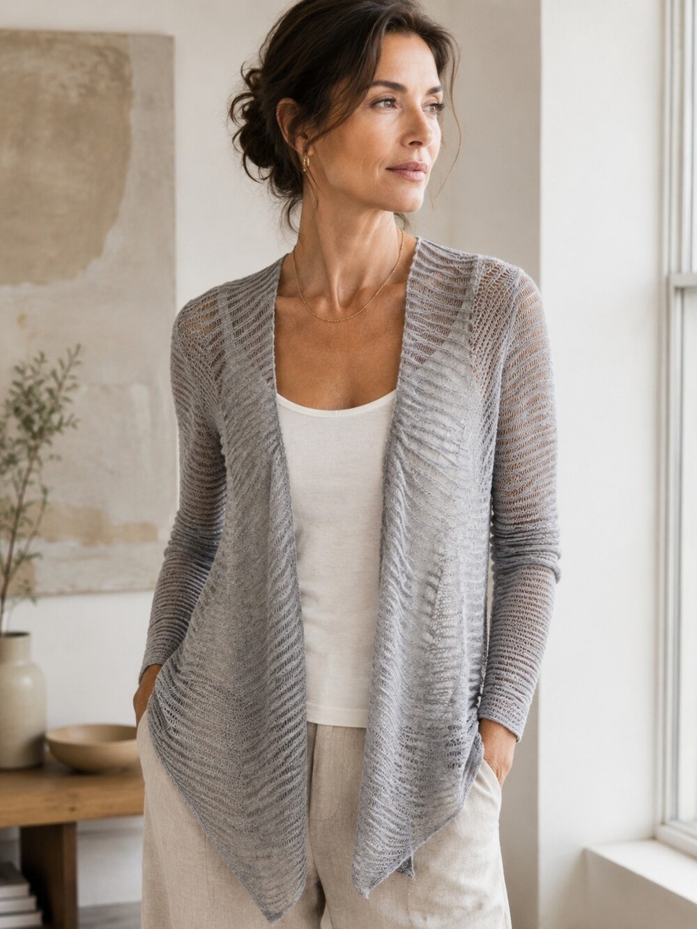 Eileen Fisher Linen Mohair Open Knit Draped Cardigan XS